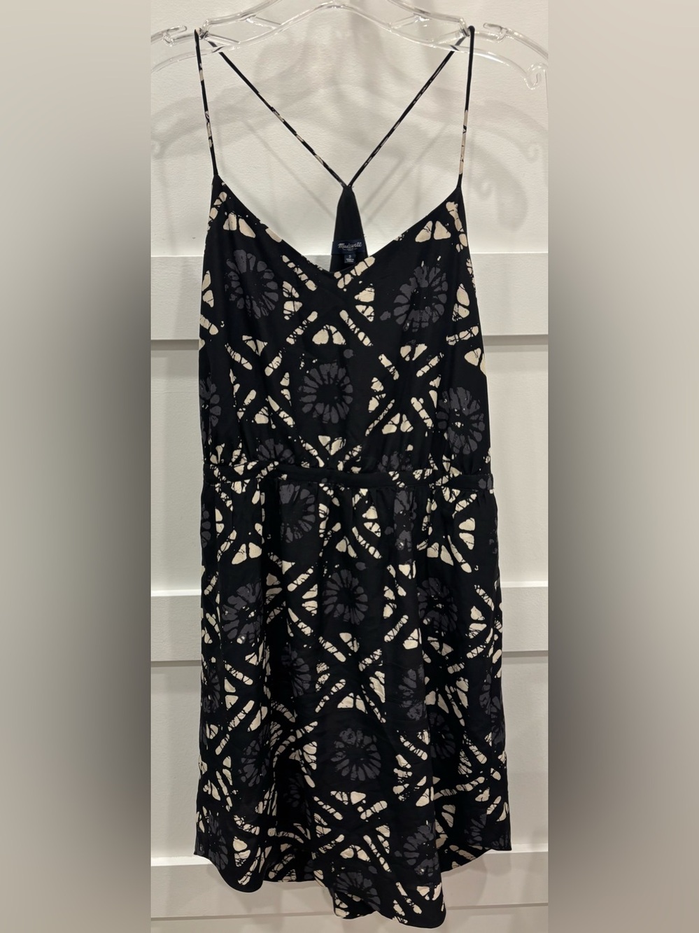 Madewell Black and Cream Spaghetti-Back Mini Dress